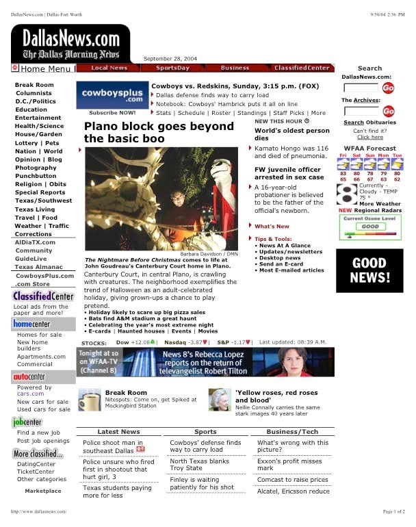 2003 Dallas Morning News Front Page